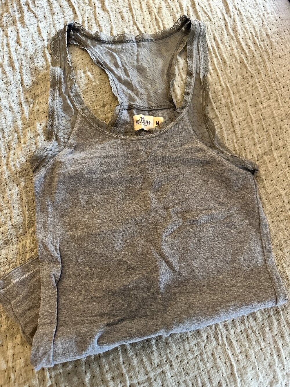 Hollister Lace Racerback Tank Top Women’s Medium Gray Soft Stretch Cami